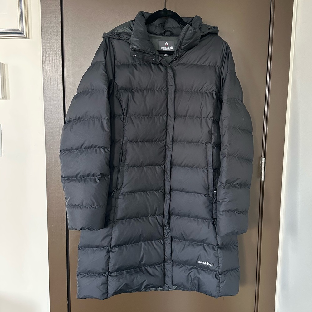 Montbell Women’s XL Long Down Puffer Coat Hooded Black